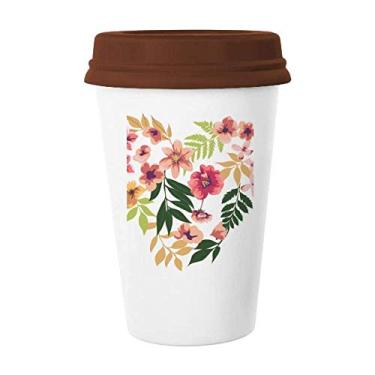 Imagem de Caneca de cerâmica com desenho de folhas de flores, caneca de café bebendo vidro