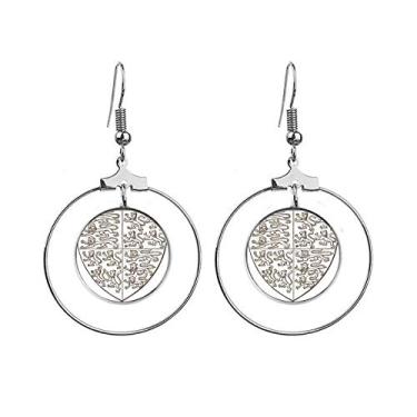 Imagem de Brincos de argola com estampa de leão e escudo de arte barroco preto e branco