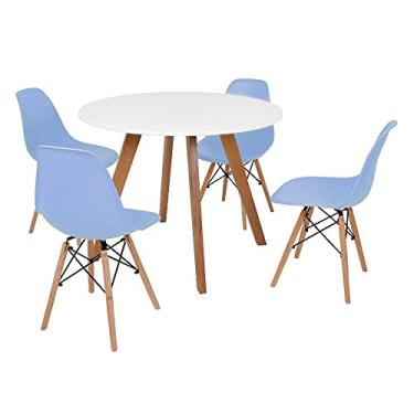 Imagem de Mesa Inês 100cm Branca + 4 Cadeiras Eames Eiffel - Azul Claro