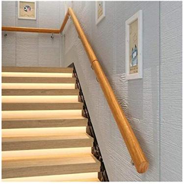 Imagem de Corrimão de escada com suporte de madeira maciça de pinheiro natural montado na parede antiderrapante Trilhos de escada para idosos, andando em ambientes internos e externos (tamanho : 180 cm)-30 cm Atualização