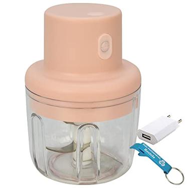 Imagem de Mini Processador e Triturador de Alimentos Elétrico Recarregável 200 ml Rosa + Chaveiro CBRN18383 Commerce Brasil