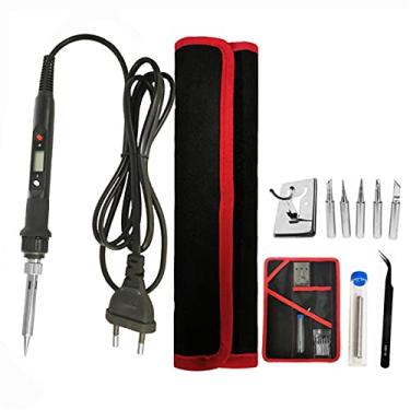Imagem de XuuSHA Kit de ferro de solda elétrico de 80 W, kit de ferro de solda digital elétrica, ferramenta de solda de cerâmica, ferramenta de solda de cerâmica, braçadeiras de ferramentas de solda ajustáveis em temperatura (cor: conjunto preto de 80 W 3)