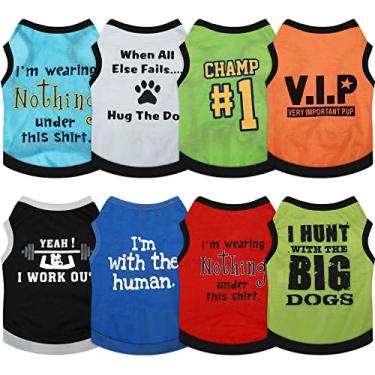 Imagem de 8 peças de camisetas para cães pequenos, meninos, animais de estimação, roupas estampadas com letras engraçadas, roupas masculinas de verão, camisetas macias e respiráveis para animais de estimação, camisetas legais para filhotes de cachorro, moletom pequeno
