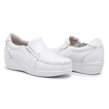Imagem de Sapato Ortopédico Feminino Tênis Mocassim Ziper Lateral Anti Stress Confortável Em Couro Legítimo (41, Branco)