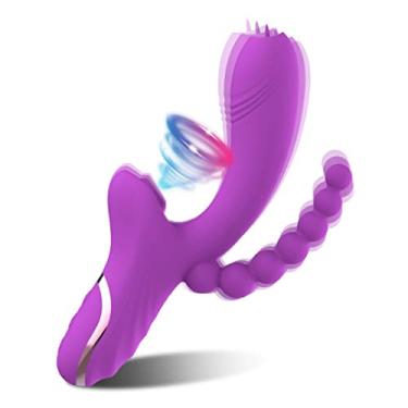 Imagem de Vibrador 3 em 1 Estimulador Feminino do Clitóris, Ponto G e Anal 20 Frequências Sexuais Erótico (Roxo)