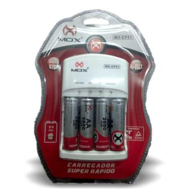 Imagem de Carregador Com 4 Pilha Recarregável 2600mah Aa Mox