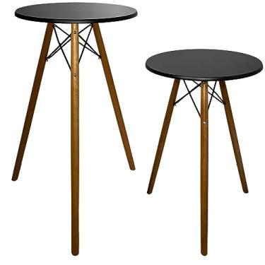 Imagem de kit Mesa Pulpito Palestra Redonda 52cm Eiffel + Mesa Auxiliar Baixa Apoio (Preto)