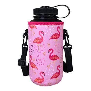 Imagem de Porta-garrafas de água de neoprene Koverz, suporte de garrafa de água | 4 tamanhos | Grande 61 – 30 oz 750 mL | GG 81 – 102 ml 1200 mL | 1,8 litros | 128oz 1 galão | Escolha o seu estilo!, Pink Flamingos w/Strap, XL 32-40oz