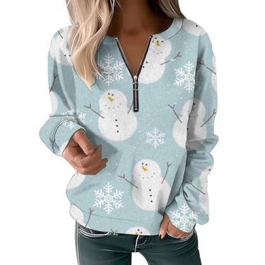 Imagem de Elogoog Suéteres femininos de Natal, moletom feminino de manga longa plus size pulôver moderno suéter confortável outono inverno, Azul claro, XXG