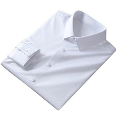 Imagem de Camisa Social Masculina, Blusa de Cor Pura Sem Rugas Com Lapela e Peito único para Escritório (39)