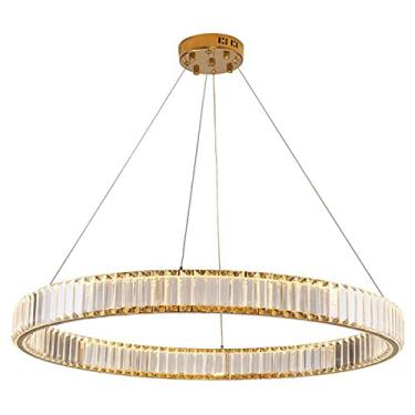 Imagem de Lustres modernos candelabro de cristal iluminação 1 anéis redondos pingente luz luminária de teto para sala de estar sala de jantar quarto 40cm