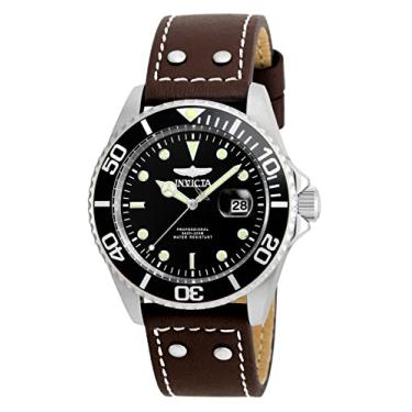 Imagem de Invicta Relógio masculino 'Pro Diver', quartzo, aço inoxidável e couro, cor: marrom (modelo: 22069), Preto, mergulhador