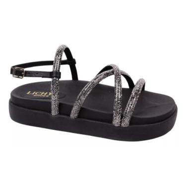 Imagem de Papete Feminina Strass Brilho Sandália Tiras Flat Conforto (Preto, BR, Adulto, Numérico, 35)