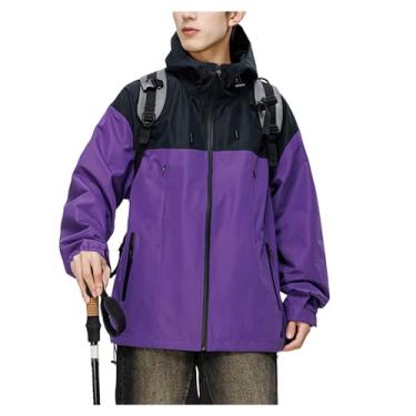 Imagem de Jaqueta masculina leve, corta-vento, cor combinando com chuva, casaco de ciclismo com capuz e gola, Roxo escuro, XXG