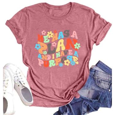 Imagem de Camisetas cristãs femininas He Has A Plan, camisetas estampadas religiosas, camisetas inspiradoras Faith, rosa, XXG