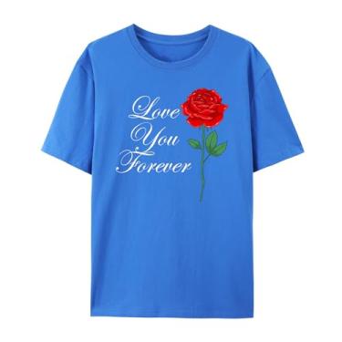 Imagem de Camiseta com estampa rosa para esposa I Love You Forever Funny Graphic Shirt for Mom Love Shirt for Girlfriend, Azul, M