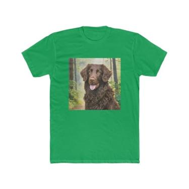 Imagem de Camiseta masculina de algodão com revestimento encaracolado, Verde Kelly liso, 3G