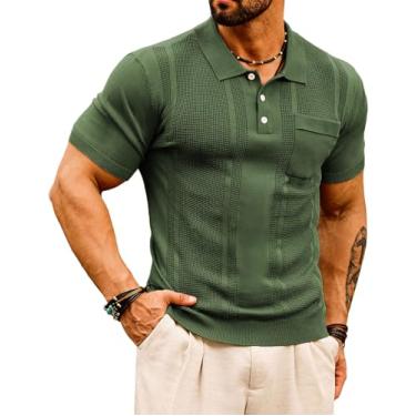 Imagem de GRACE KARIN Camisas polo masculinas de malha manga curta textura leve camisas de golfe suéter, Verde militar, XXG