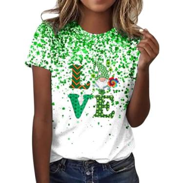 Imagem de Camiseta feminina Shamrock verde trevo irlandês da sorte manga curta Dia de São Patrício linda camiseta gráfica de 4 folhas, 0117-rosa choque, M