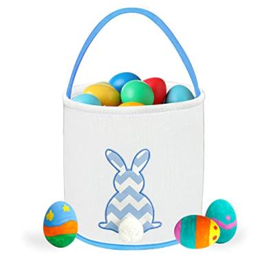 Imagem de Bolsa de cesta de coelhinho da Páscoa para crianças, bolsas de presente de lona de algodão para transporte de ovos, bolsa sacola de coelho infantil com caudas fofas para decorações de Páscoa - azul