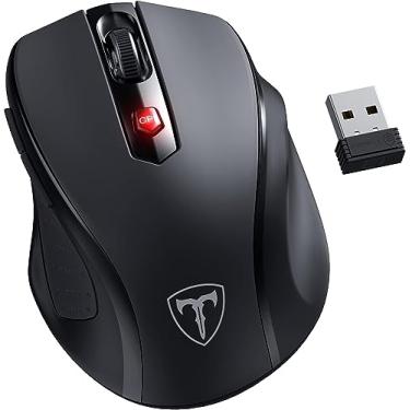 Imagem de HOTWEEMS D-09 Mouse sem fio para laptop - Ergonomic Plus Computer Mouse USB sem fio, Punhos Ergo, Lightspeed 5-Level 2400 DPI, 16 meses de bateria, Portátil para PC Mac Chromebook, 6 botões, Stormy Black