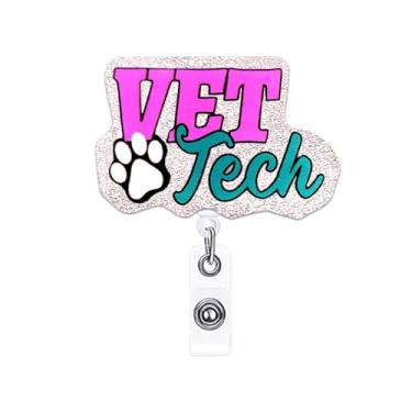 Imagem de ANDGING Carretel de crachá Vet Tech Enfermeira Enfermeira Médica Acrílico Carretel Retrátil para Enfermeiras Clipe de Crachá Bonito Glitter RN LPN CNA LVN Cartão de Identificação Tag Acessórios