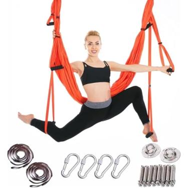 Imagem de Rede de pano de ioga aérea, balanço de ioga para antigravidade, toalha de ioga aérea, faixa de fitness para ioga, arnês de ioga não elástico, corda de tração de ioga aérea, laranja