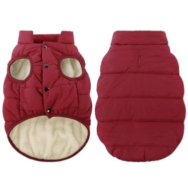 Imagem de ASENKU Casaco de inverno impermeável à prova de vento para cães, colete quente para cães, roupas para animais de estimação para clima frio com 2 camadas forradas de lã para cães pequenos, médios e grandes (3GG, vermelho)