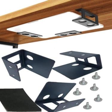 Imagem de Qiutdisn Suporte para laptop embaixo da mesa com parafuso, suporte sob a mesa para laptop, Mac mini, MacBook, teclado com silicone antiarranhões (preto) 3 peças