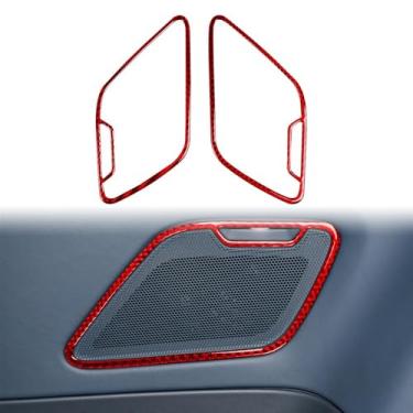 Imagem de 2 peças de painéis internos de porta traseira esquerda e direita do carro, molduras de alto-falantes do banco traseiro, decoração em fibra de carbono preta e vermelha, compatível com modelos Porsche 9