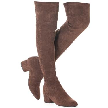 Imagem de Mtzyoa Bota feminina de salto alto na coxa bico fino elástico acima do joelho, Salto café/5 cm, 40