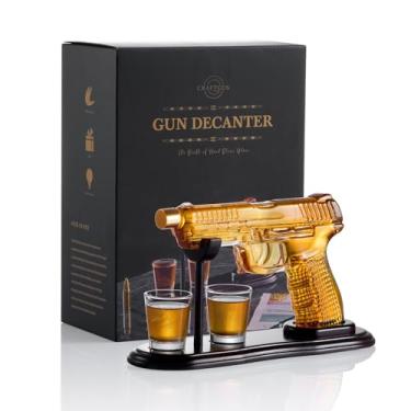 Imagem de CRAFTGEN Conjunto de decantador de arma de uísque com copos de shot - Ideias de presente de aniversário feitas à mão para o Dia dos Pais para homens, pai - Decantador de bebidas para bourbon, álcool