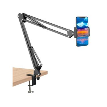 Imagem de Suporte universal de clipe para celular, suporte de braçadeira de rotação flexível de 360°, suporte de braço longo para telefones de 3,5 a 6,5 polegadas, suporte móvel para cama, escritório, cozinha, mesa