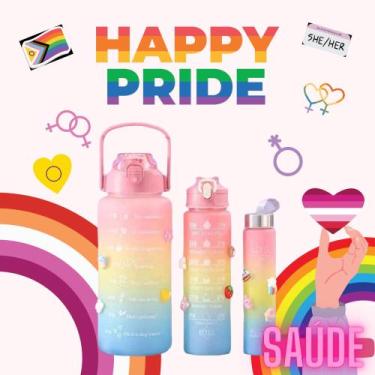 Imagem de Garrafa de agua Kit 3 garrafas motivacional fitness orgulho colorida h