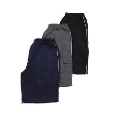 Imagem de Kit 3 Bermuda Tactel OX Plus com Bolsos Frente e Costa  Chumbo Azul Ma