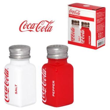 Imagem de Saleiro com pimenteiro de mesa de vidro coca-cola com tampa de inox ha