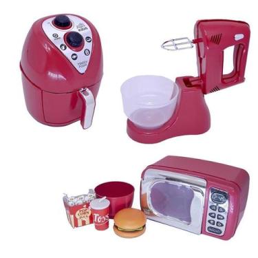 Imagem de Cozinha Infantil Menino Vermelho Microondas Brinquedo 7Peças - Altimar