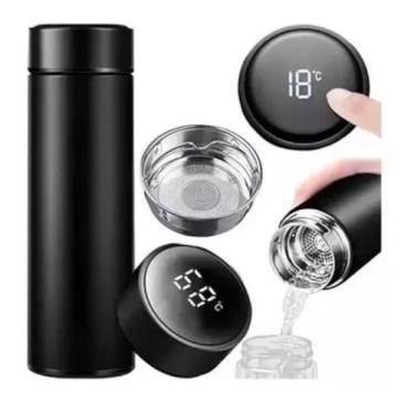 Imagem de Garrafa Térmica Squeeze Medidor Temperatura 500ml Inox PRETO - SWEET H