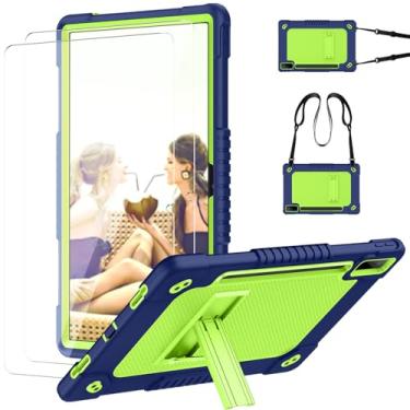Imagem de Kebiory Capa para Lenovo Tab P12 polegadas 2023 TB370FU e alça de ombro embutida, suporte de caneta para crianças + 2 protetores de tela para Lenovo Tab P12 (verde-marinho)