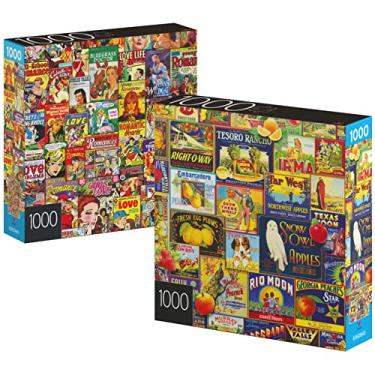Imagem de 2-Pack of 1000-Piece Jigsaw Puzzles, for Adults, Families, and Kids Ages 8 and up, Retro Comics and Fruit Labels