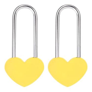 Imagem de VeYocilk 2 peças 8,89 cm 50 mm Love Lock cadeado de coração, amarelo único coração desejo cadeado para namorados, casamento, aniversário, viagem, dia dos namorados, ponte (sem chave)