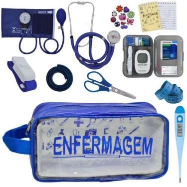 Imagem de Kit de Enfermagem Aparelho de  Pressao Estetoscopio Necessaire Transpa