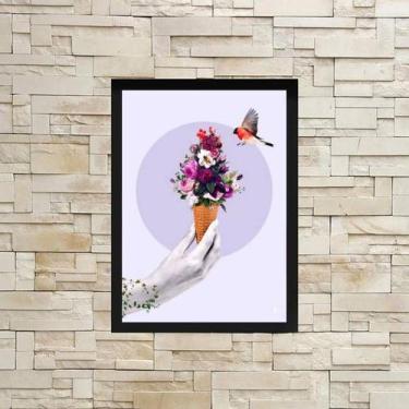 Imagem de Quadro Decorativo Sorvete Com Flores 33x24cm - com vidro - Quadros On-