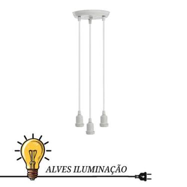 Imagem de Luminária Pendente Fio Lustre Cabo Decorativo Triplo Soquete Coluna 3 