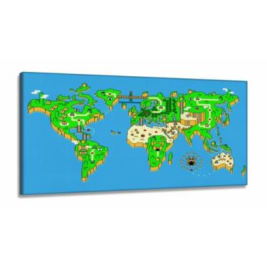 Imagem de Quadros Decorativos Mapa Mario Bros Jogo Quarto em Tecido Canvas 130x6