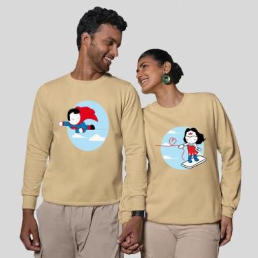 Imagem de Kit 2 Blusas Frio Moletom Careca Sem Capuz Casal Namorados Heróis - MP