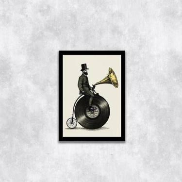 Imagem de Quadro Decorativo Retrô Músico Bicicleta Antiga 33x24cm - com vidro - 