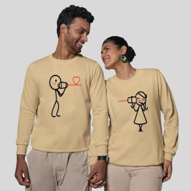 Imagem de Kit 2 Blusas Frio Moletom Careca Sem Capuz Casal Namorados Telefone - 