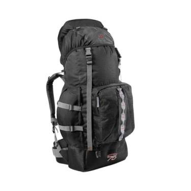 Imagem de 0075 - Mochila Montanha 75 - Preto Com Fita Cinza - Trilhas & Rumos