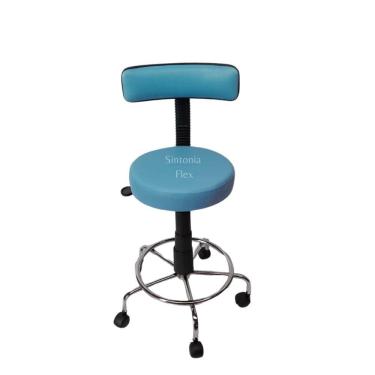 Imagem de Cad. mocho potogolo estética c/ regulagem de altura a gás tatuador manicure-base e apoio de pés cromada azul bebe